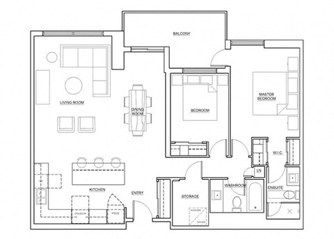 Floor plan for 2 beds, 2 baths, 1049 sqft